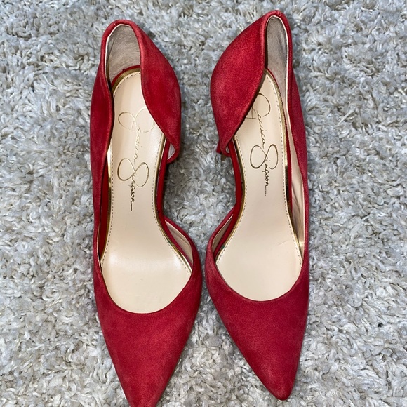 Red Suede Pointed Toe Heels - Picture 3 of 5